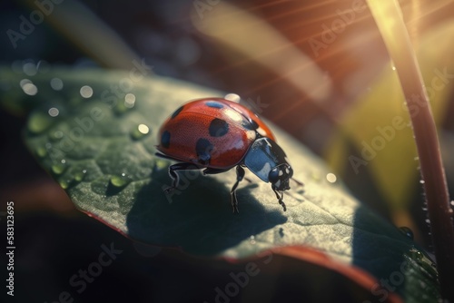 macro shot of a ladybug. Generative AI