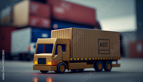 Transportation of cargo container to distribution warehouse ,generative AI photo