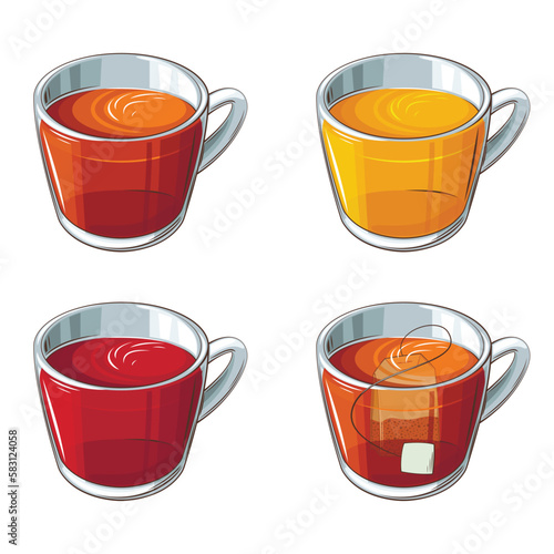 Tea Collection, Glass Cup of Tea, Black Red Green Tea 