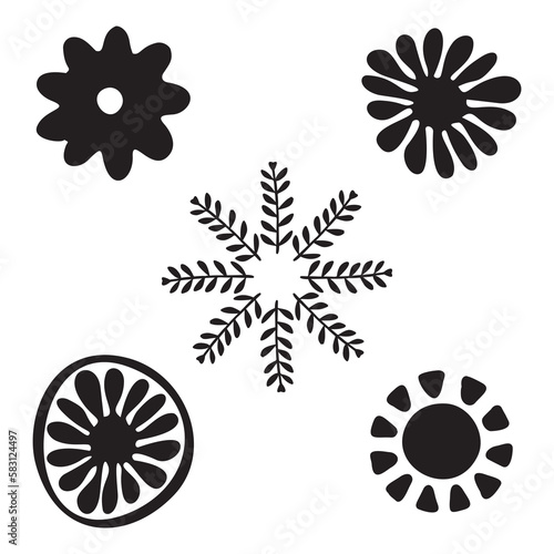 Vector flower doodle vector icon collection. Set of floral motif in scandi style. 