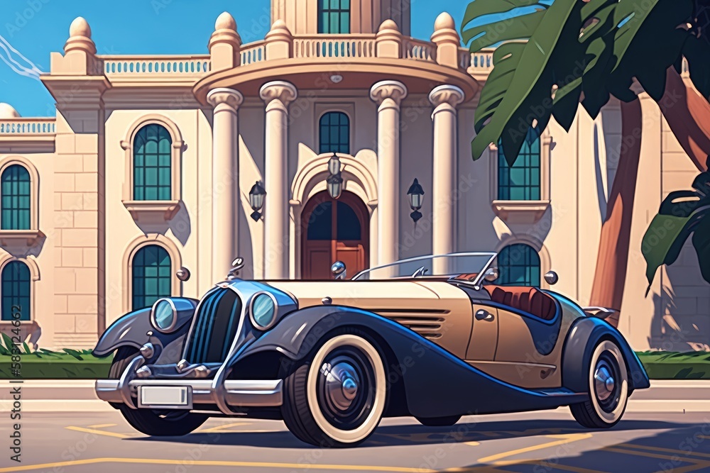 Shin's Vintage Sports Car: Surrealism & Art Deco Illustration for E