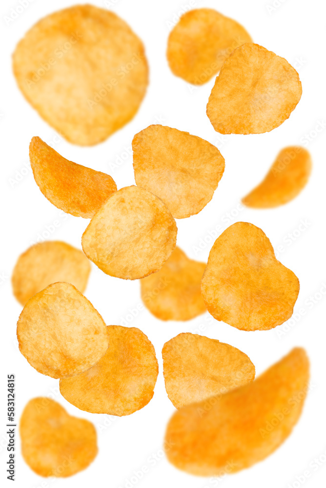 Levitation of potato chips isolated on a transparent background. Levitation of potato chips isolated on a transparent background.
