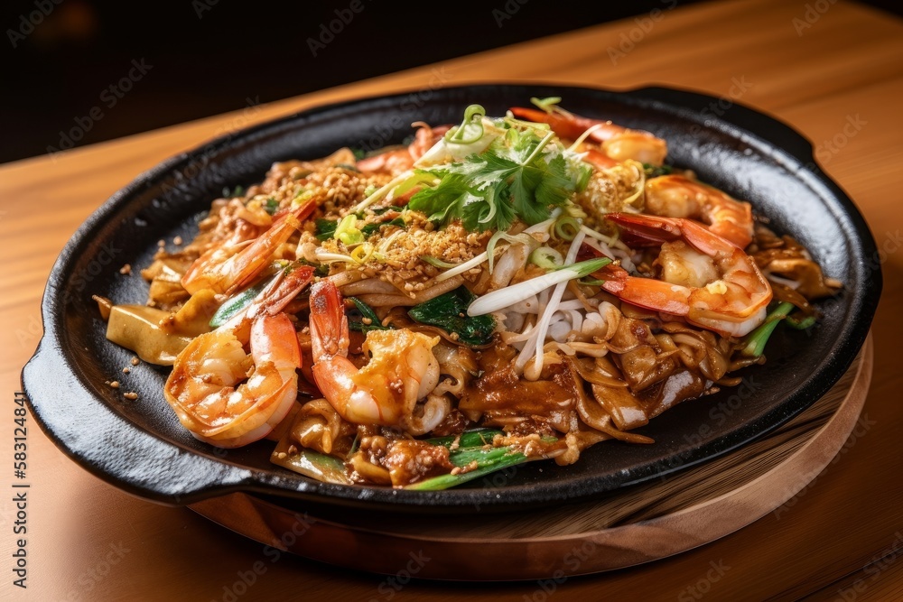 Flavorsome Char Kway Teow Stir-Fried Noodles in a Singaporean Food Market Flavorsome Char Kway Teow Stir-Fried Noodles in a Singaporean Food Market