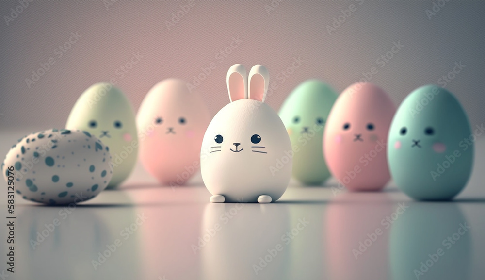 Kawaii easter bunny and easter eggs created with Generative AI Kawaii easter bunny and easter eggs created with Generative AI