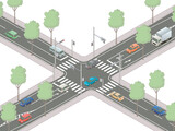 アイソメトリック図法で描いた日本の信号交差点イメージB / Isometric illustration : Japanese intersection