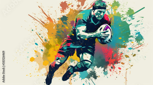 Abstract watercolor-style rugby player created with generative AI technology