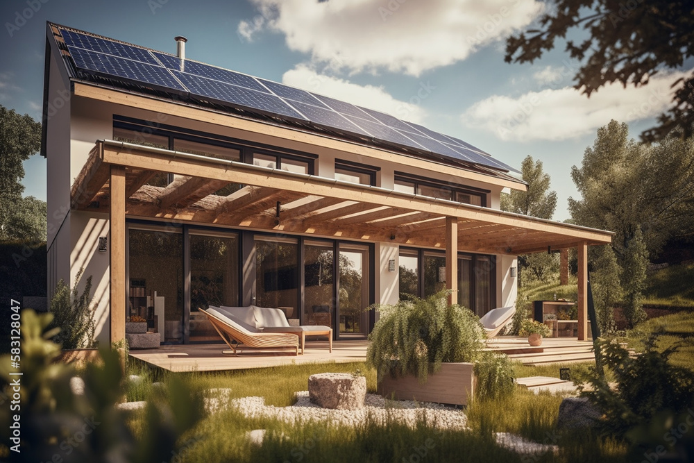 Solar panels on the roof of a beautiful modern home generative ai Solar panels on the roof of a beautiful modern home generative ai