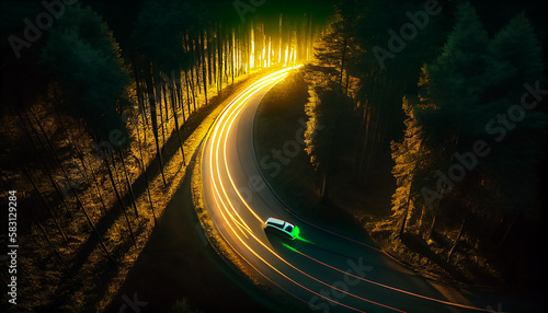 Driving car in a road drone Ai generated image