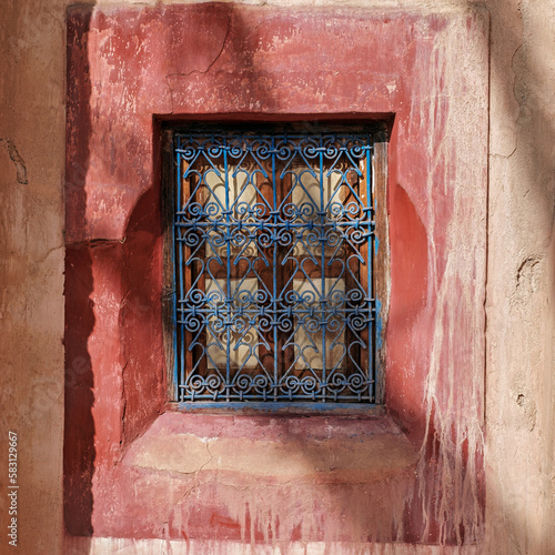 Window and decorative metalwork grill in Agadir, Morocco