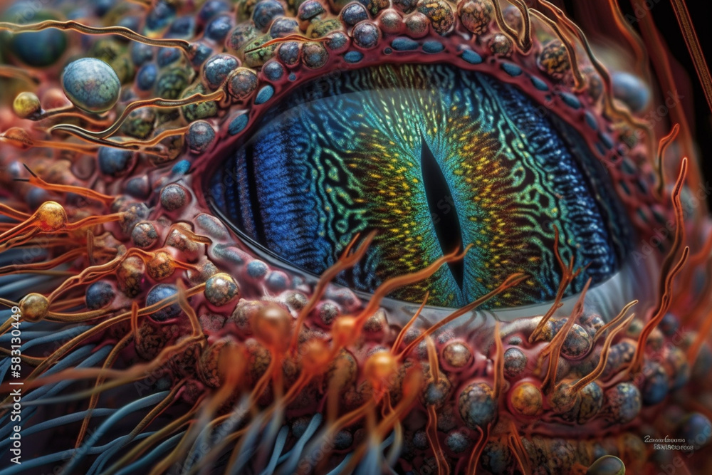 Obraz premium This image offers a close-up view of the miraculous process of accommodation, as the eye's ciliary muscles contract or relax, altering the shape of the lens and enabling us to see clearly both faraway