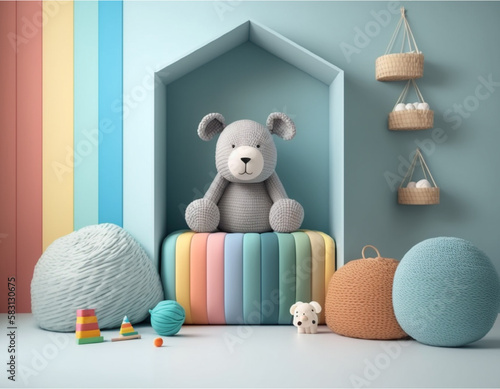 Kids room interior design. Digital art generative AI