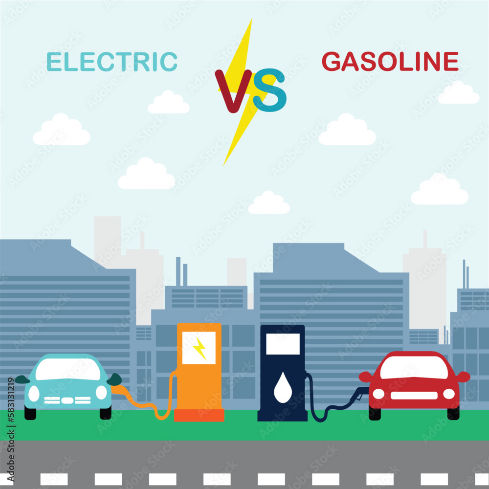 Infographic Comparison of electric cars compared to gasoline, diesel