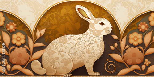 Sweet Easter Bunny Background with Traditional Floral Patterns – Professional