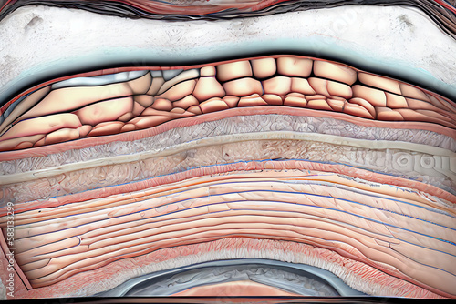 Cross-section of the skin abstract: This image shows the different layers of the skin, including the epidermis, Generative AI technology photo