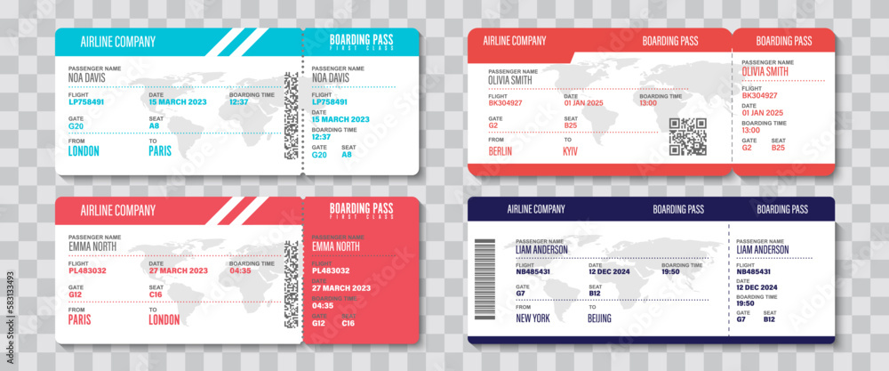 Travel ticket template collection. Set of ticket mockup Stock Vector ...