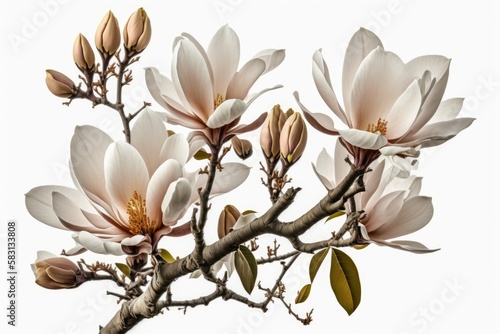 Magnolia Tree On A White Background. Generative AI