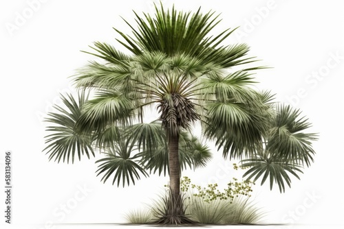 Saw Palmetto Tree On A White Background . Generative AI © Ян Заболотний