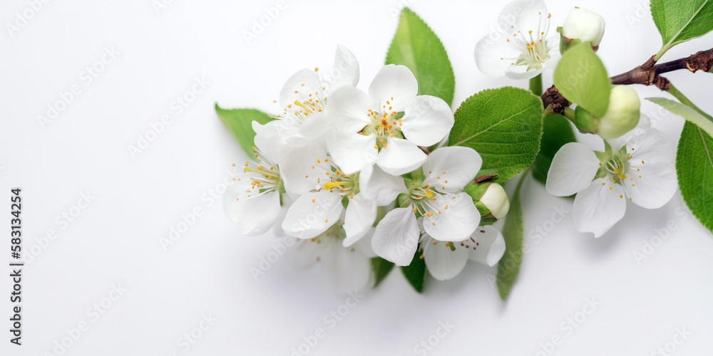 A Breath of Fresh Air: The Graceful Beauty of Apple Tree Blossoms. AI Generated Art. Whitespace, Concept Art, Wallpaper, Background.