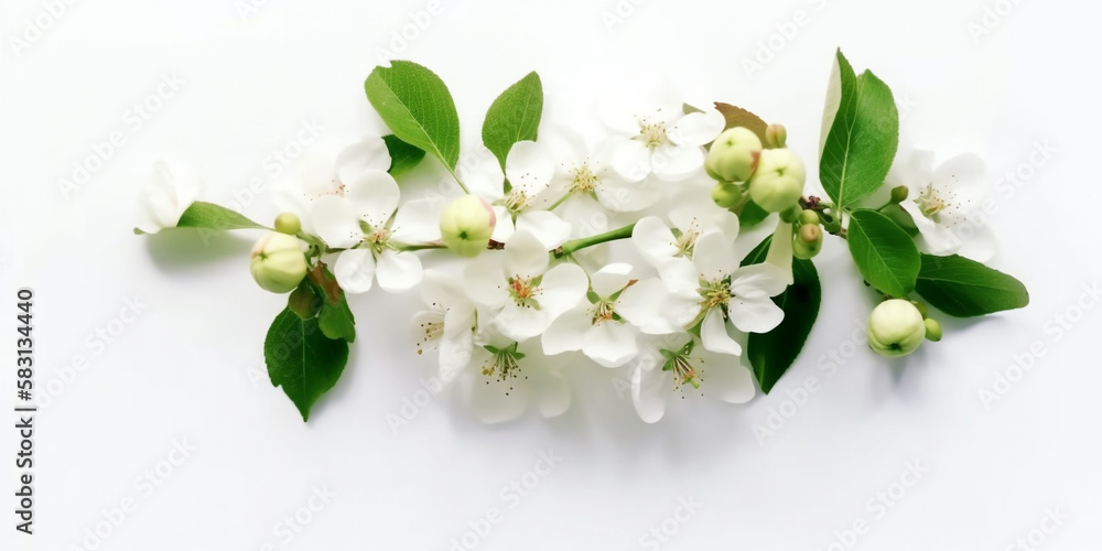 Obraz premium Escape to Romancelandia with the Beauty of Apple Blossoms. AI Generated Art. Background, Wallpaper, Whitespace, Concept Art.