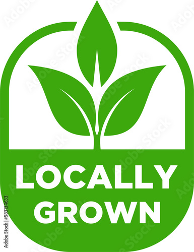 Locally grown flat stamp or slogan, locally grown label,  eco-friendly emblem for packaging of regional farming fruits or vegetables