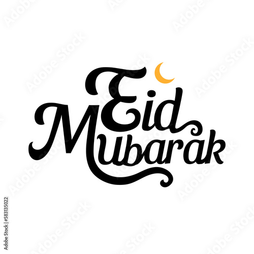 Simple Eid Mubarak Calligraphy Title With Crescent Moon Isolated on White
