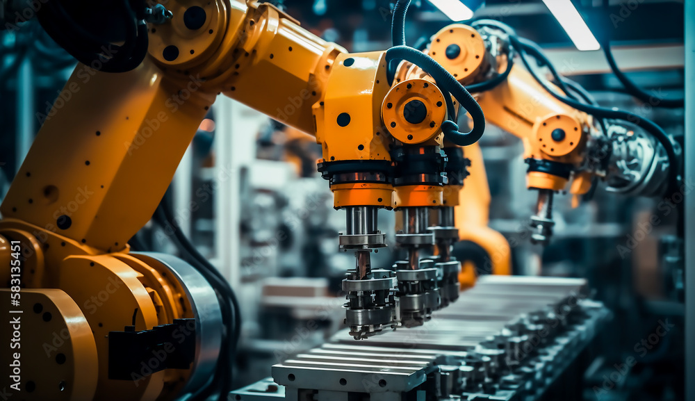 industrial machine automatic robotic arm, smart modern factory automation using advanced machines, industrial 4.0 manufacturing process, Generative AI industrial machine automatic robotic arm, smart modern factory automation using advanced machines, industrial 4.0 manufacturing process, Generative AI