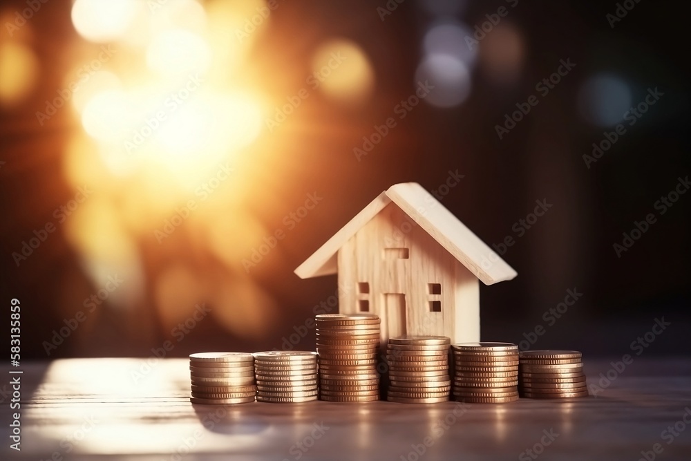 Small House and Coin Stack on wooden table on Blur Background for Investment or Loan Small House and Coin Stack on wooden table on Blur Background for Investment or Loan