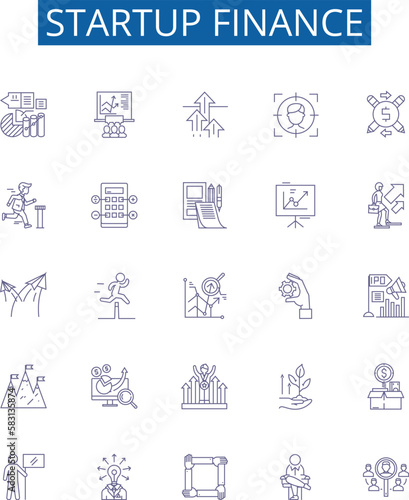 Startup finance line icons signs set. Design collection of Funding, Capital, Investing, Venture, Angel, Costs, Budget, Resource outline concept vector illustrations