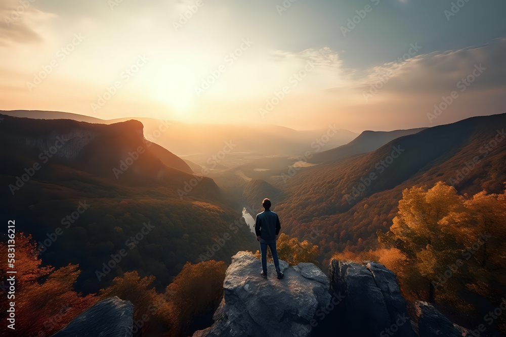 A man looking at a sunset in the mountains A man looking at a sunset in the mountains
