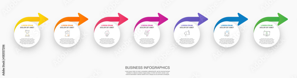 Business vector infographics with 7 circles and arrows. Timeline ...