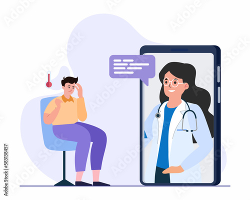 Professional women doctor giving advice to patient through smartphone, concept of online consultation.