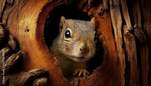 Small mammal eating food on tree branch ,generative AI