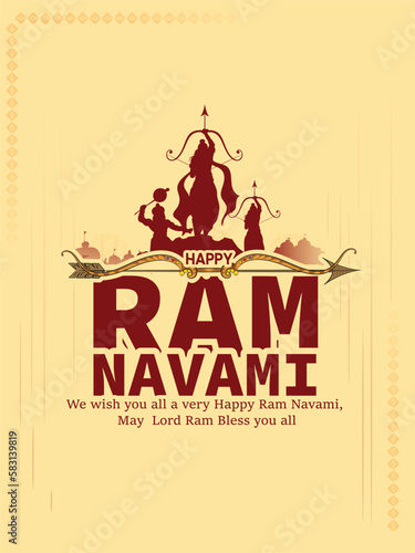 Sketch of Lord Rama with bow arrow with Hand Lettring Hindi text For Shree Ram Navami celebration background.
