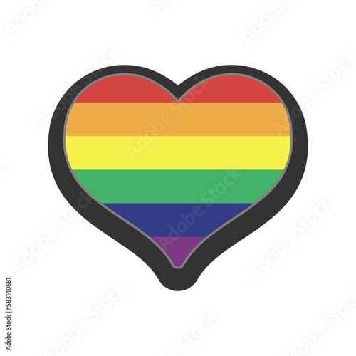 Rainbow flag in heart shape. Pride LGBTQ love. Lesbian, gay, bisexual, transgender, queer symbol. Flat icon isolated on white background