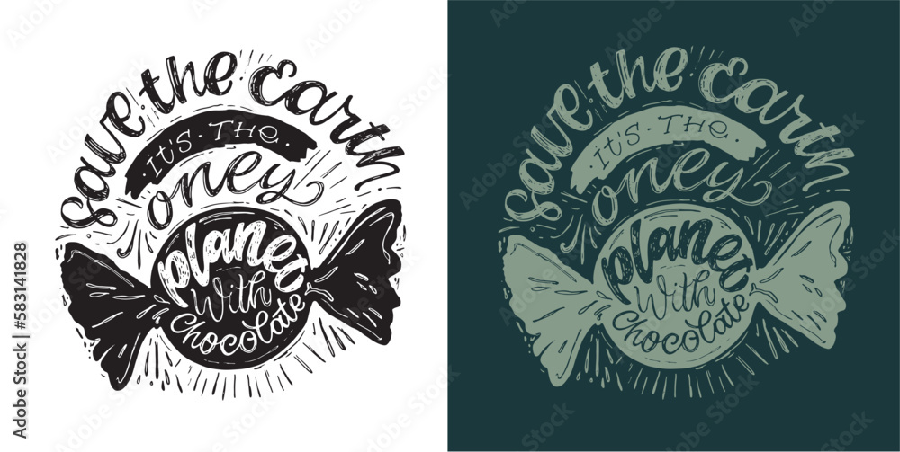 Fototapeta premium Hand sketched text 'Happy Earth Day'. Vector lettering for postcard banner template. Eco friendly ecology concept. World environment background