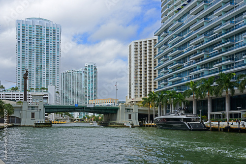 Brickell Avenue Bridge, drawbridge over Miami River in Downtown Miami in winter, Florida
