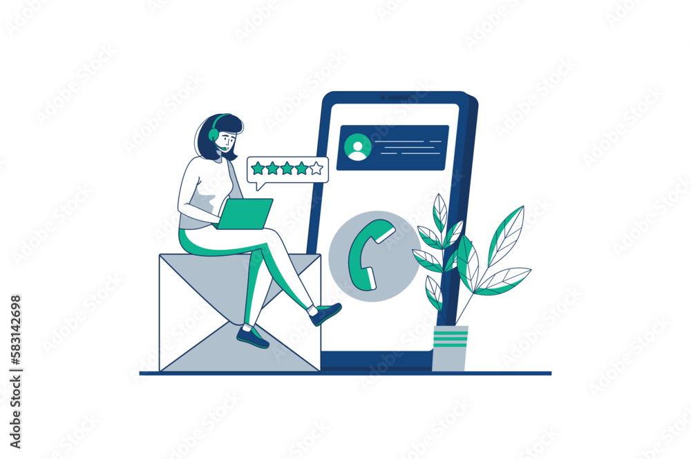 Call center blue outline concept with people scene in the flat cartoon design. Call center employee follows up on calls from customers who need help. Vector illustration. Call center blue outline concept with people scene in the flat cartoon design. Call center employee follows up on calls from customers who need help. Vector illustration.