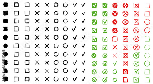 Set check mark and cross. Vector illustartion