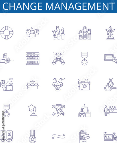 Change management line icons signs set. Design collection of Transformation, Agility, Transition, Adaptation, Revision, Modification, Improvement, Reinvention outline concept vector illustrations