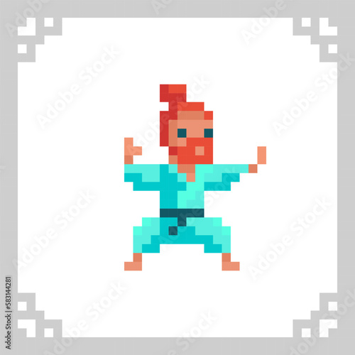 Karate fighter. Judo sportsman in kimono in pixel art