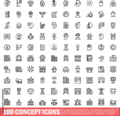 100 concept icons set. Outline illustration of 100 concept icons vector set isolated on white background