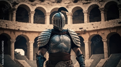 Roman gladiator inside the coliseum, Gladiator inside battle arena, Generative AI