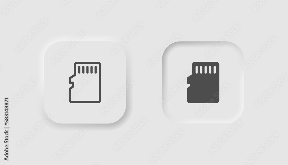 Memory sd card icon in neumorphism style. Icons for business, white UI, UX. Flash storage symbol. Media, photos, gygabyte. Neumorphic style. Vector illustration. Memory sd card icon in neumorphism style. Icons for business, white UI, UX. Flash storage symbol. Media, photos, gygabyte. Neumorphic style. Vector illustration.