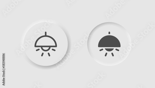 Chandelier icon in neumorphism style. Icons for business, white UI, UX. Lightsymbol. Modern ceiling lamp, turn light on or off. Neumorphic style. Vector illustration.