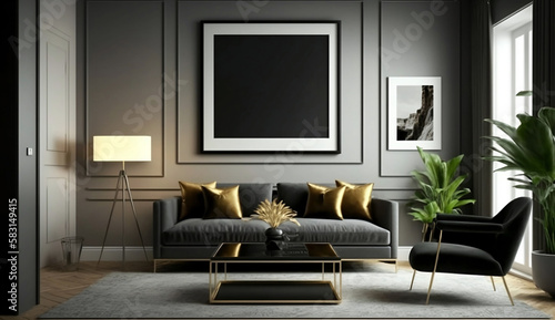 Mockup_poster_frame_on_the_wall_of_living_room - created with generative AI technology © Erion