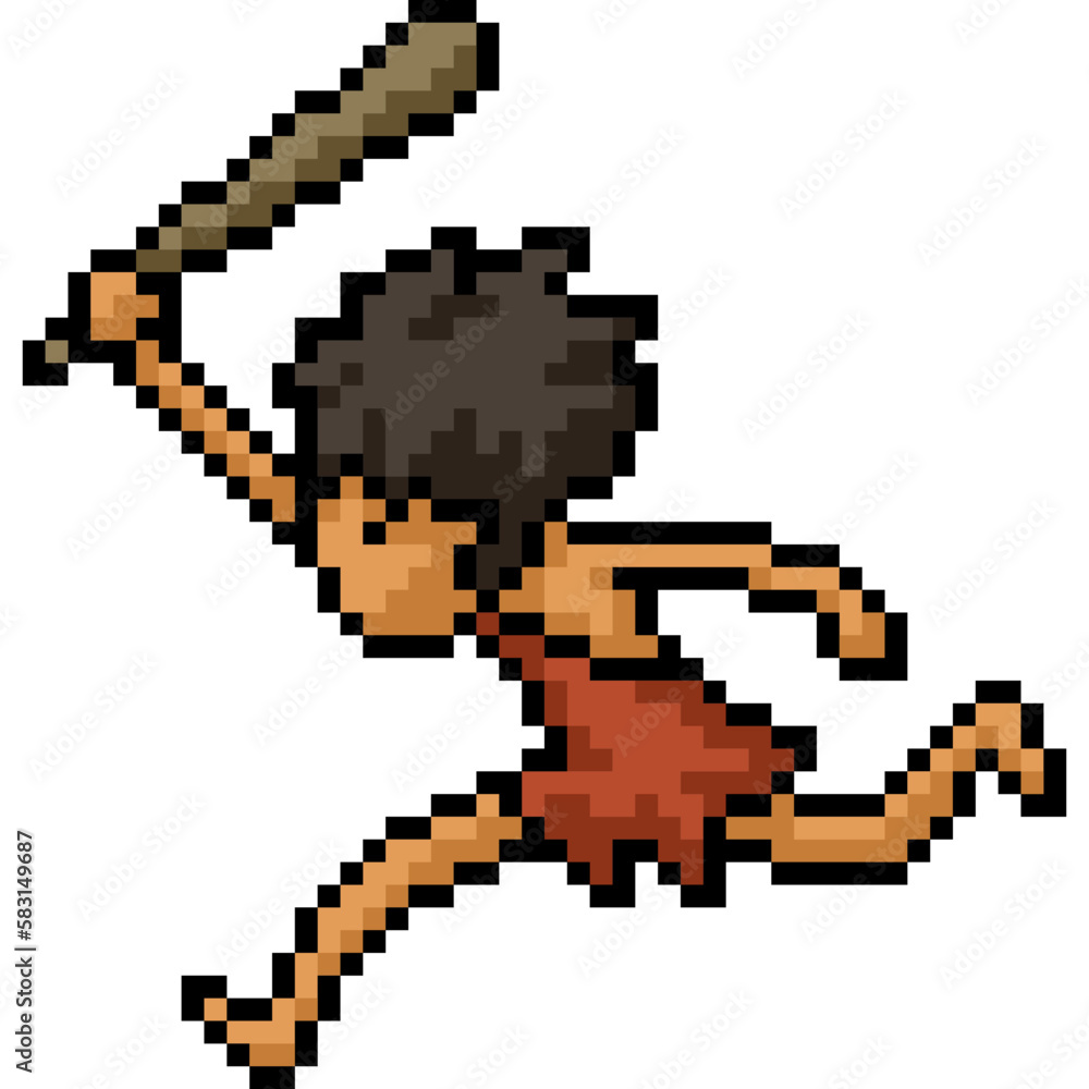Fototapeta premium pixel art caveman stick run