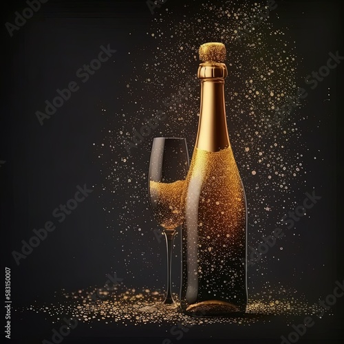 Happy New Year  Sparkling display of confetti and champagne  AI generative