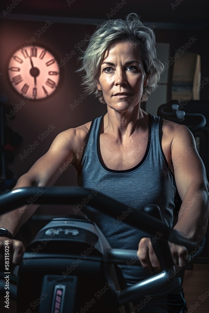 Strong middle aged caucasian woman training in gym, sport club, Training session, healthy lifestyle, AI generative Strong middle aged caucasian woman training in gym, sport club, Training session, healthy lifestyle, AI generative