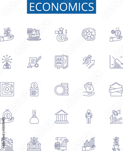 Economics line icons signs set. Design collection of Economy, Finance, Supply, Demand, Capital, Production, Investment, Trade outline concept vector illustrations