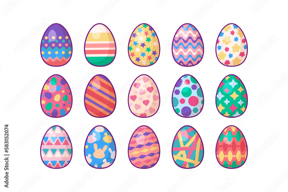 Vector Cartoon Outline Easter Eggs Set